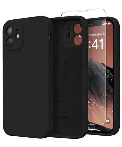 SuydanBox iPhone 12 uchun magnitli g'ilof, MagSafe bilan mos, [To'liq kamera himoyasi][Ekran himoyachisi] Silikon zarbaga chidamli himoya g'ilofi iPhone 12 6.1
