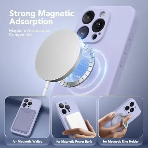 SuydanBox iPhone 14 Pro Kılıf için Mıknatıslı, MagSafe Uyumlu, [Tam Kamera Koruması] [Ekran Koruyucu] Silikon Darbeye Dayanıklı Koruyucu Telefon Kılıfı iPhone 14 Pro 6.1