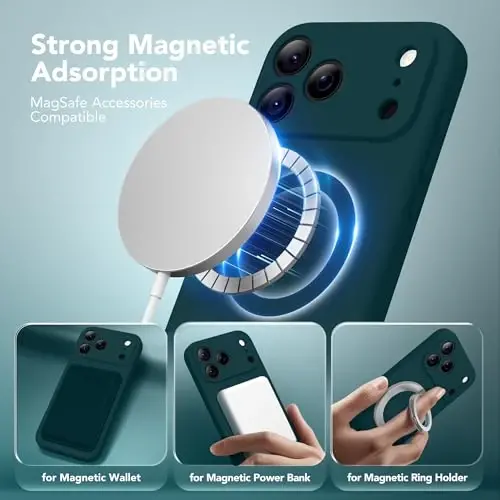 SuydanBox Magnetic для чехла iPhone 17 Pro, совместимый с MagSafe, [Полная защита камеры][Защитное стекло] Силиконовый противоударный защитный чехол для телефона для iPhone 17 Pro 6.3
