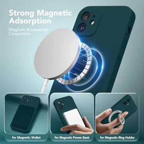 SuydanBox Magnetic for iPhone 12 Case, Compatible with MagSafe, [Full Camera Protection][Screen Protector] Silicone Shockproof Protective Phone Case for iPhone 12 6.1