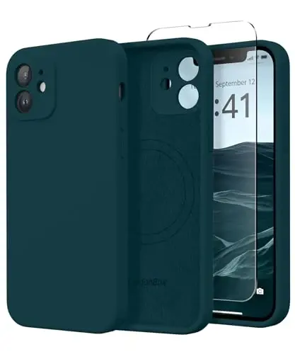 SuydanBox Magnetic for iPhone 12 Case, Compatible with MagSafe, [Full Camera Protection][Screen Protector] Silicone Shockproof Protective Phone Case for iPhone 12 6.1