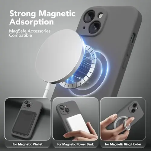 SuydanBox Magnetic for iPhone 13 Case, Compatible with MagSafe, [Full Camera Protection][Screen Protector] Silicone Shockproof Protective Phone Case for iPhone 13 6.1