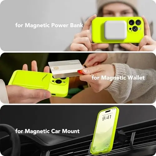 SuydanBox Magnetic for iPhone 13 Pro Max Case, Compatible with MagSafe, [Full Camera Protection][Screen Protector] Silicone Shockproof Protective Phone Case for iPhone 13 Pro Max, Fluorescent Green - 5