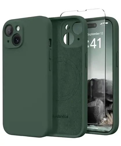 SuydanBox Magnetic for iPhone 14 Case, Compatible with MagSafe, [Full Camera Protection][Screen Protector] Silicone Shockproof Protective Phone Case for iPhone 14 6.1 inch, Alpine Green - 1