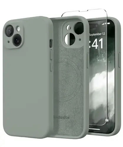 SuydanBox Magnetic for iPhone 14 Case, Compatible with MagSafe, [Full Camera Protection][Screen Protector] Silicone Shockproof Protective Phone Case for iPhone 14 6.1 inch, Calke Green 