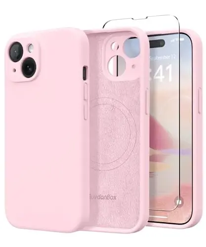 SuydanBox Magnetic for iPhone 14 Case, Compatible with MagSafe, [Full Camera Protection][Screen Protector] Silicone Shockproof Protective Phone Case for iPhone 14 6.1 inch, Chalk Pink 