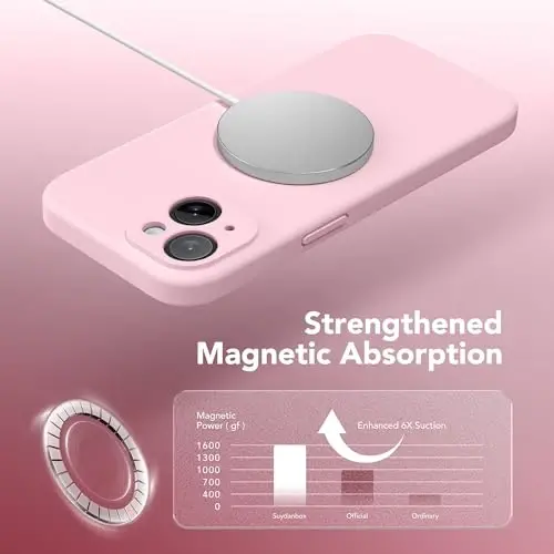 SuydanBox Magnetic for iPhone 14 Case, Compatible with MagSafe, [Full Camera Protection][Screen Protector] Silicone Shockproof Protective Phone Case for iPhone 14 6.1 inch, Chalk Pink - 5