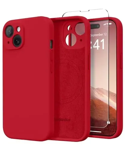 SuydanBox Magnetic for iPhone 14 Case, Compatible with MagSafe, [Full Camera Protection][Screen Protector] Silicone Shockproof Protective Phone Case for iPhone 14 6.1 inch, Deep Red - SUYDANBOX