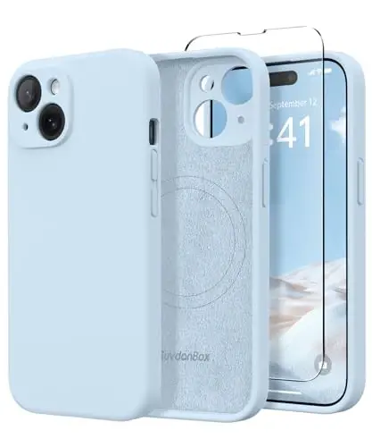 SuydanBox Magnetic for iPhone 14 Case, Compatible with MagSafe, [Full Camera Protection][Screen Protector] Silicone Shockproof Protective Phone Case for iPhone 14 6.1 inch, Light Blue 