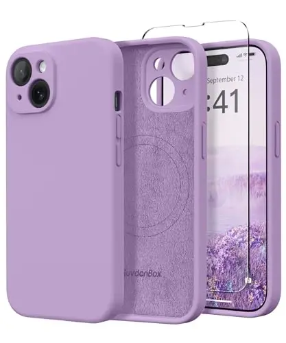 SuydanBox Magnetic for iPhone 14 Case, Compatible with MagSafe, [Full Camera Protection][Screen Protector] Silicone Shockproof Protective Phone Case for iPhone 14 6.1 inch, Light Purple - SUYDANBOX