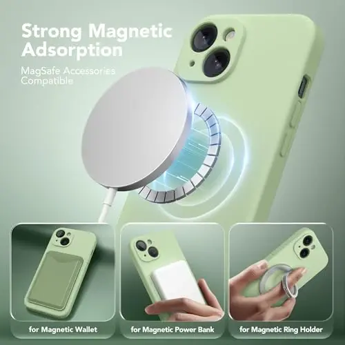SuydanBox Magnetic for iPhone 14 Case, Compatible with MagSafe, [Full Camera Protection][Screen Protector] Silicone Shockproof Protective Phone Case for iPhone 14 6.1 inch, Matcha - 2