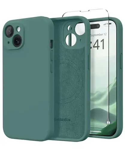 SuydanBox Magnetic for iPhone 14 Case, Compatible with MagSafe, [Full Camera Protection][Screen Protector] Silicone Shockproof Protective Phone Case for iPhone 14 6.1 inch, Midnight Green - 1