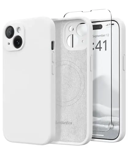 SuydanBox Magnetic for iPhone 14 Case, Compatible with MagSafe, [Full Camera Protection][Screen Protector] Silicone Shockproof Protective Phone Case for iPhone 14 6.1 inch, White 