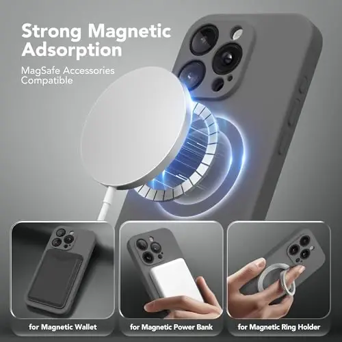 SuydanBox Magnetic for iPhone 14 Pro Case, Compatible with MagSafe, [Full Camera Protection][Screen Protector] Silicone Shockproof Protective Phone Case for iPhone 14 Pro 6.1