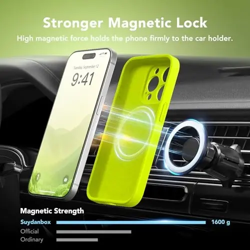 SuydanBox Magnetic for iPhone 14 Pro Max Case, Compatible with MagSafe, [Full Camera Protection][Screen Protector] Silicone Shockproof Protective Phone Case for iPhone 14 Pro Max, Fluorescent Green - 3