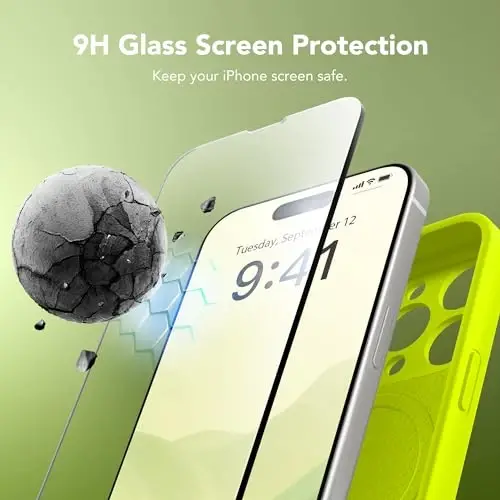 SuydanBox Magnetic for iPhone 14 Pro Max Case, Compatible with MagSafe, [Full Camera Protection][Screen Protector] Silicone Shockproof Protective Phone Case for iPhone 14 Pro Max, Fluorescent Green - 4