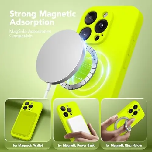 SuydanBox Magnetic for iPhone 14 Pro Max Case, Compatible with MagSafe, [Full Camera Protection][Screen Protector] Silicone Shockproof Protective Phone Case for iPhone 14 Pro Max, Fluorescent Green - 2
