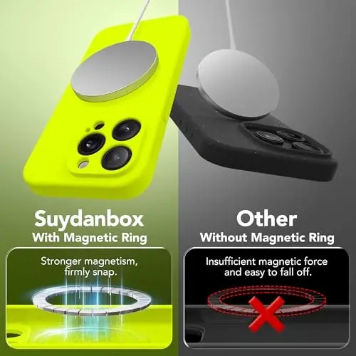 SuydanBox Magnetic for iPhone 14 Pro Max Case, Compatible with MagSafe, [Full Camera Protection][Screen Protector] Silicone Shockproof Protective Phone Case for iPhone 14 Pro Max, Fluorescent Green - 5