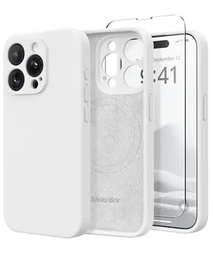 SuydanBox Magnetic for iPhone 15 Pro Max Case, Compatible with MagSafe, [Full Camera Protection][Screen Protector] Silicone Shockproof Protective Phone Case for iPhone 15 Pro Max 6.7