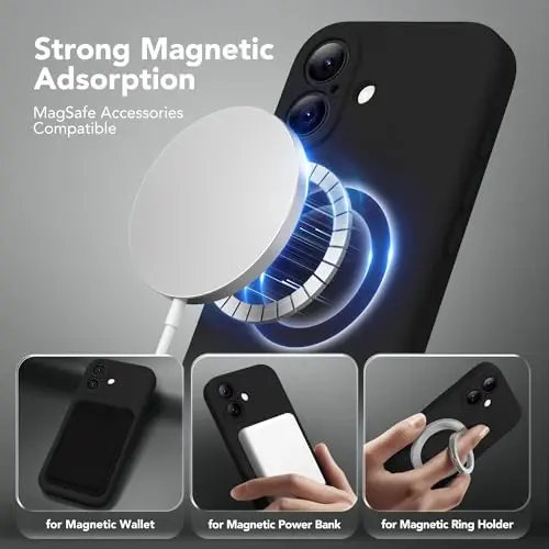 SuydanBox Magnetic for iPhone 16 Case, Compatible with MagSafe, [Screen Protector + Full Camera Protection], Silicone Shockproof Anti-Scratch Protective Phone Case for iPhone 16 6.1