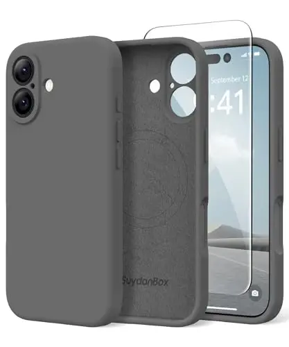 SuydanBox Magnetic for iPhone 16 Case, Compatible with MagSafe, [Screen Protector + Full Camera Protection], Silicone Shockproof Anti-Scratch Protective Phone Case for iPhone 16 6.1