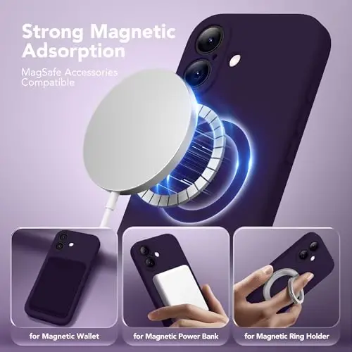 SuydanBox Magnetic for iPhone 16 Case, Compatible with MagSafe, [Screen Protector + Full Camera Protection], Silicone Shockproof Anti-Scratch Protective Phone Case for iPhone 16 6.1