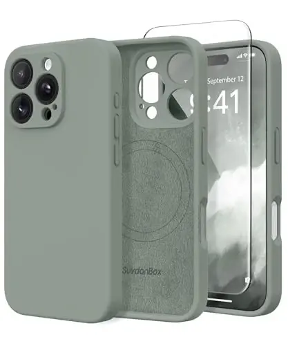 SuydanBox Magnetic for iPhone 16 Pro Case, Compatible with MagSafe, [Full Camera Protection][Screen Protector] Silicone Shockproof Protective Phone Case for iPhone 16 Pro 6.3