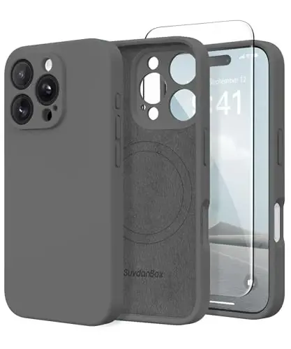 SuydanBox Magnetic for iPhone 16 Pro Case, Compatible with MagSafe, [Full Camera Protection][Screen Protector] Silicone Shockproof Protective Phone Case for iPhone 16 Pro 6.3