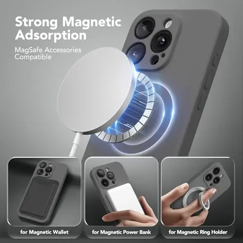 SuydanBox Magnetic for iPhone 16 Pro Case, Compatible with MagSafe, [Full Camera Protection][Screen Protector] Silicone Shockproof Protective Phone Case for iPhone 16 Pro 6.3