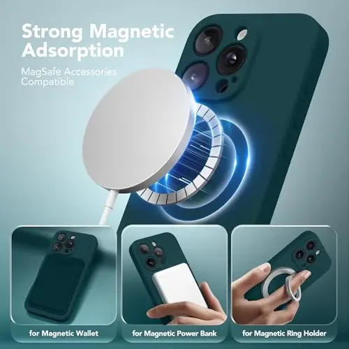 SuydanBox Magnetic for iPhone 16 Pro Case, Compatible with MagSafe, [Full Camera Protection][Screen Protector] Silicone Shockproof Protective Phone Case for iPhone 16 Pro 6.3