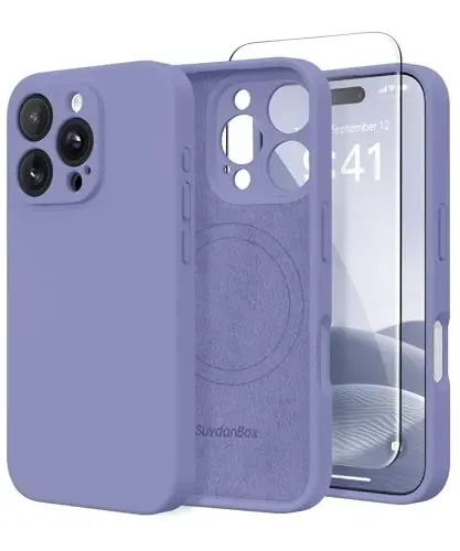 SuydanBox Magnetic for iPhone 16 Pro Max Case, Compatible with MagSafe, [Full Camera Protection] [Screen Protector] Silicone Shockproof Protective Phone Case for iPhone 16 Pro Max, Lavender Gray - 1