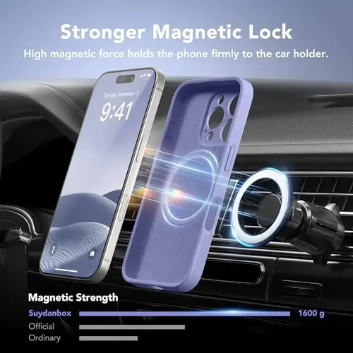 SuydanBox Magnetic for iPhone 16 Pro Max Case, Compatible with MagSafe, [Full Camera Protection] [Screen Protector] Silicone Shockproof Protective Phone Case for iPhone 16 Pro Max, Lavender Gray - 3
