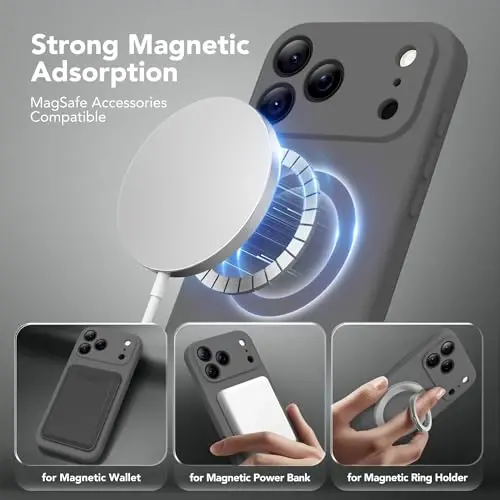 SuydanBox Magnetic for iPhone 17 Pro Case, Compatible with MagSafe, [Full Camera Protection][Screen Protector] Silicone Shockproof Protective Phone Case for iPhone 17 Pro 6.3