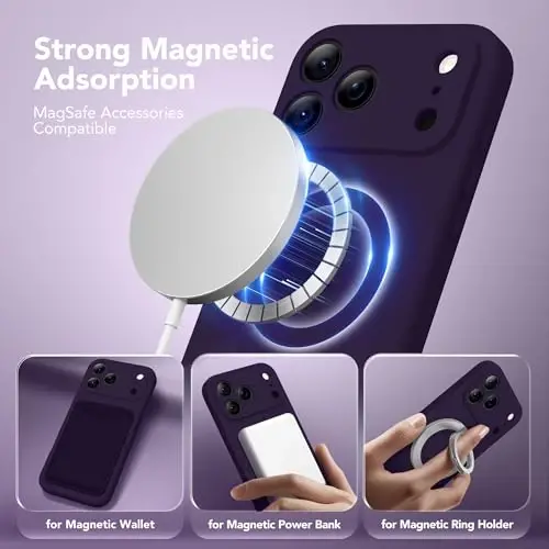 SuydanBox Magnetic for iPhone 17 Pro Case, Compatible with MagSafe, [Full Camera Protection][Screen Protector] Silicone Shockproof Protective Phone Case for iPhone 17 Pro 6.3
