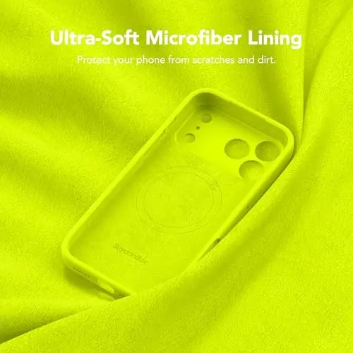 SuydanBox Magnetic for iPhone 17 Pro Max Case, Compatible with MagSafe, [Full Camera Protection][Screen Protector] Silicone Shockproof Protective Phone Case for iPhone 17 Pro Max, Fluorescent Green - 5