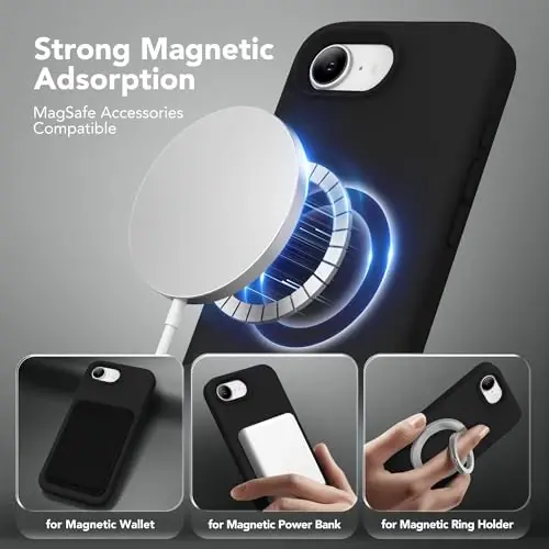 SuydanBox Magnetic for iPhone 17e/iPhone 16e Case, Compatible with MagSafe, [Soft Anti-Scratch Microfiber Lining] Slim Silicone Shockproof Protective Phone Case for iPhone 17e/16e 6.1