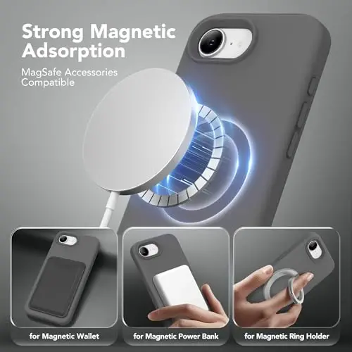 SuydanBox Magnetic for iPhone 17e/iPhone 16e Case, Compatible with MagSafe, [Soft Anti-Scratch Microfiber Lining] Slim Silicone Shockproof Protective Phone Case for iPhone 17e/16e 6.1