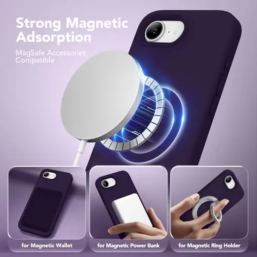 SuydanBox Magnetic for iPhone 17e/iPhone 16e Case, Compatible with MagSafe, [Soft Anti-Scratch Microfiber Lining] Slim Silicone Shockproof Protective Phone Case for iPhone 17e/16e 6.1
