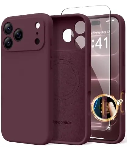 SuydanBox Magnetic for iPhone 18 Pro /17 Pro Case Silicone, Burgundy | Fit for MagSafe, Screen Protector, Full Camera Protection,Shockproof Protective Phone Case for iPhone 18 Pro/17 Pro - 1