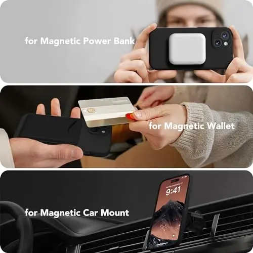 SuydanBox Magnetic iPhone 14 g'ilofi, MagSafe bilan mos, [Kamera to'liq himoyasi][Ekran himoyachisi] Silikon zarbga chidamli himoya g'ilofi, iPhone 14 6.1 dyuym uchun, Qora - 3