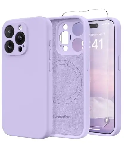 SuydanBox Magnetic iPhone 15 Pro g‘ilofi, MagSafe bilan mos, [To‘liq kamera himoyasi][Ekran himoyachisi] Silikon zarbga chidamli himoya g‘ilofi, iPhone 15 Pro 6.1