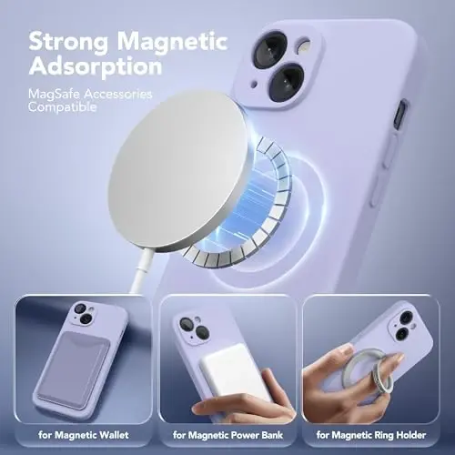SuydanBox Magnetic uchun iPhone 15 G‘ilofi, MagSafe bilan Mos keladi, [Ekran Himoyachisi + To‘liq Kamera Himoyasi], Silikon Zarbga Chidamli Tirnalishga Qarshi Himoya Telefon G‘ilofi iPhone 15 6.1