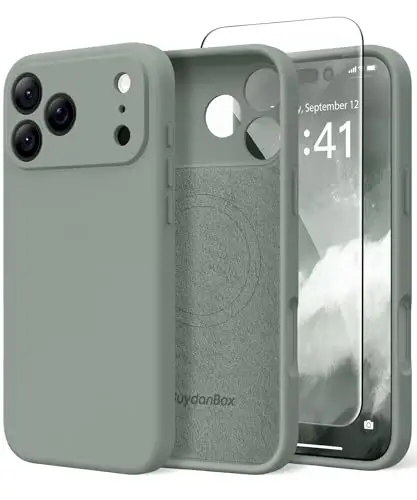 SuydanBox Магнитный чехол для iPhone 17 Pro Max, совместимый с MagSafe, [Полная защита камеры] [Защитное стекло] Силиконовый противоударный защитный чехол для iPhone 17 Pro Max 6.9