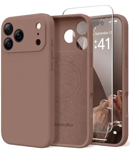 SuydanBox Магнитный чехол для iPhone 17 Pro Max, совместимый с MagSafe, [Полная защита камеры][Защитное стекло] Силиконовый противоударный защитный чехол для телефона для iPhone 17 Pro Max 6.9