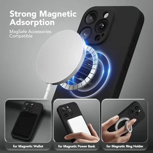 SuyndanBox Magnetic for iPhone 15 Pro Case, Compatible with MagSafe, [Full Camera Protection][Screen Protector] Silicone Shockproof Protective Phone Case for iPhone 15 Pro 6.1