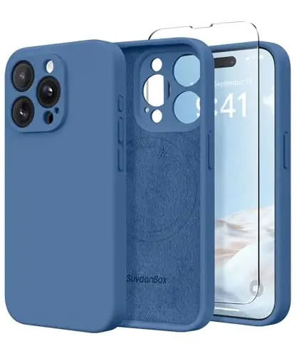 SuyndanBox Magnetic for iPhone 15 Pro Case, Compatible with MagSafe, [Full Camera Protection][Screen Protector] Silicone Shockproof Protective Phone Case for iPhone 15 Pro 6.1