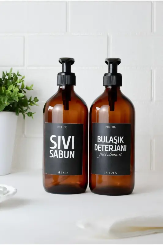 Suyuq sovun va idish yuvish vositasi qora etiketli amber shisha 500 ml-qora - LALEZEN HOME