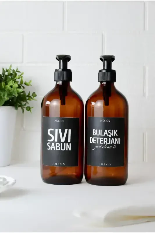 Suyuq sovun va idish yuvish vositasi qora etiketli amber shisha 500 ml-qora - LALEZEN HOME