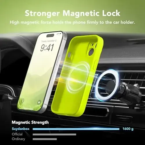 SuyydanBox Magnetic for iPhone 15 Case, Compatible with MagSafe, [Screen Protector + Full Camera Protection], Silicone Shockproof Anti-Scratch Protective Phone Case for iPhone 15, Fluorescent Green - 3