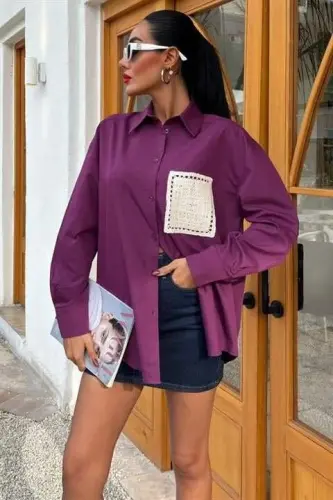 Suzanne Pocketed Back Slit Oversize Shirt 3420 - 1